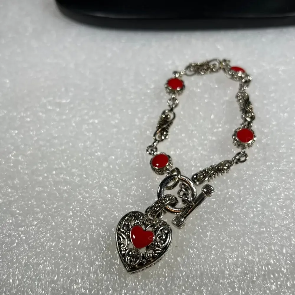 Retro Red Vintage Scroll Heart Toggle Bracelet NWOT Deadstock Costume Fashion